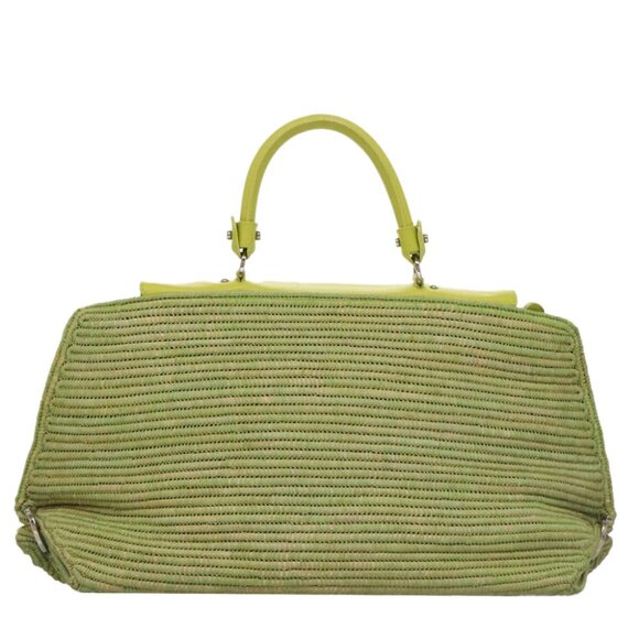 Salvatore Ferragamo Sofia Gancini Hand Bag Straw Leather 2way Green Auth 103207V - Picture 3 of 16